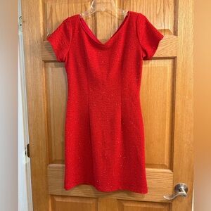 Vintage Jeffrey & Dara A-Line Dress Bright Red w/ Sequin Short Sleeve Women’s 6